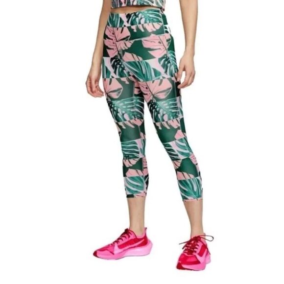Nike Pants - Nike Dri Fit High Rise Tight Fit Running Crop Legging Botanical
